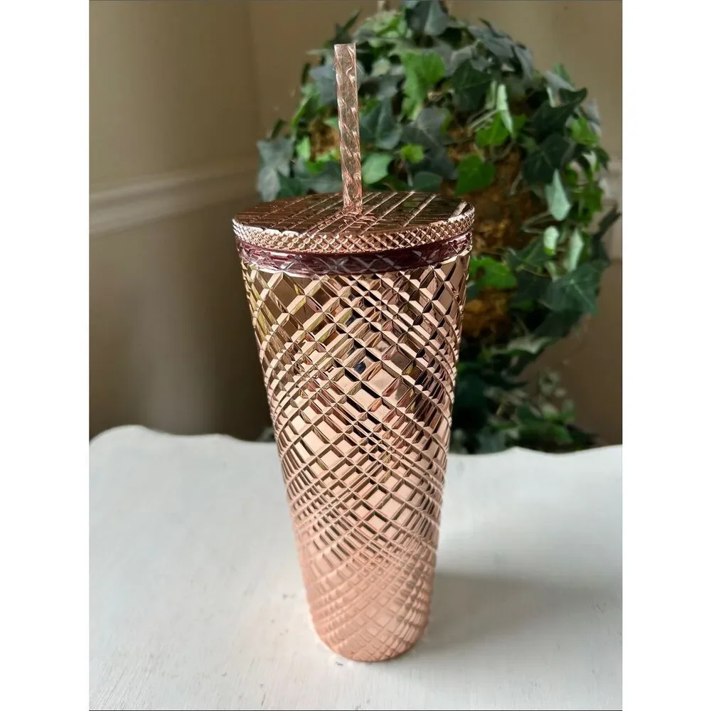 Starbucks Metallic Rose Gold Studded Tumbler with Straw